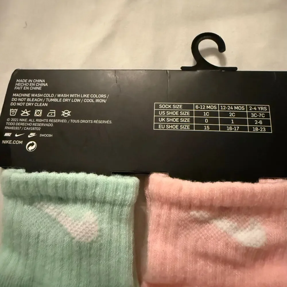 Nike Toddler 3 Pk Purple Pink Green Ankle No Slip Embroidery Logo Socks Size 2-4